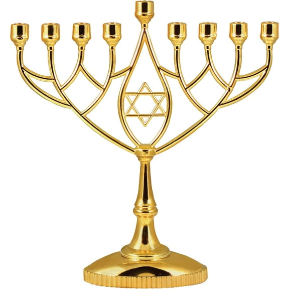 Zion Judaica Classic Gold Geometric Menorah Chanukiah 9" Silver Plated Chanukah Candle Minorah Fits Standard Hanukkah Candles Traditional Shape Chanukkah Menora - Gold