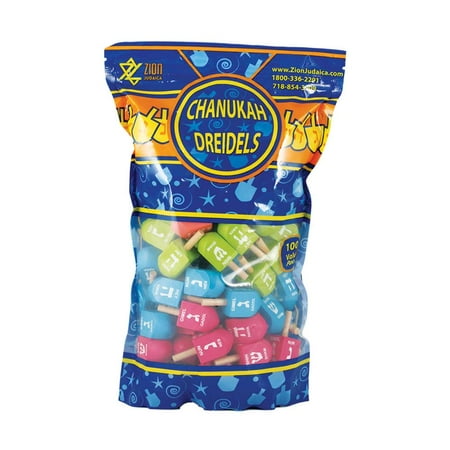 Zion Judaica Colored Wooden Dreidels, 1.75", 100-Pack