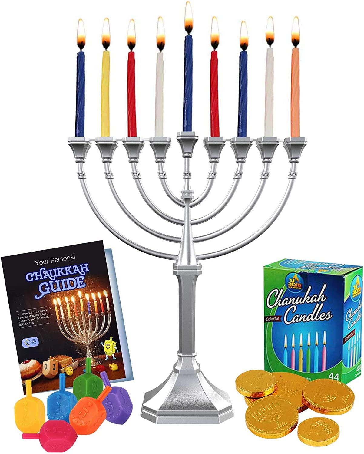 Zion Judaica Complete Hanukkah Menorah Kit Traditional Grace Menorah