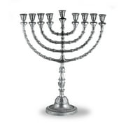 Zion Judaica Extra Large Traditional Chanukah Menorah use with Thick Shabbat Candles or Oil Cups Antique Silver Hanukkah Minorah for Shul, Synagogue, Temple 21" Tall Large Candle Chanukiah