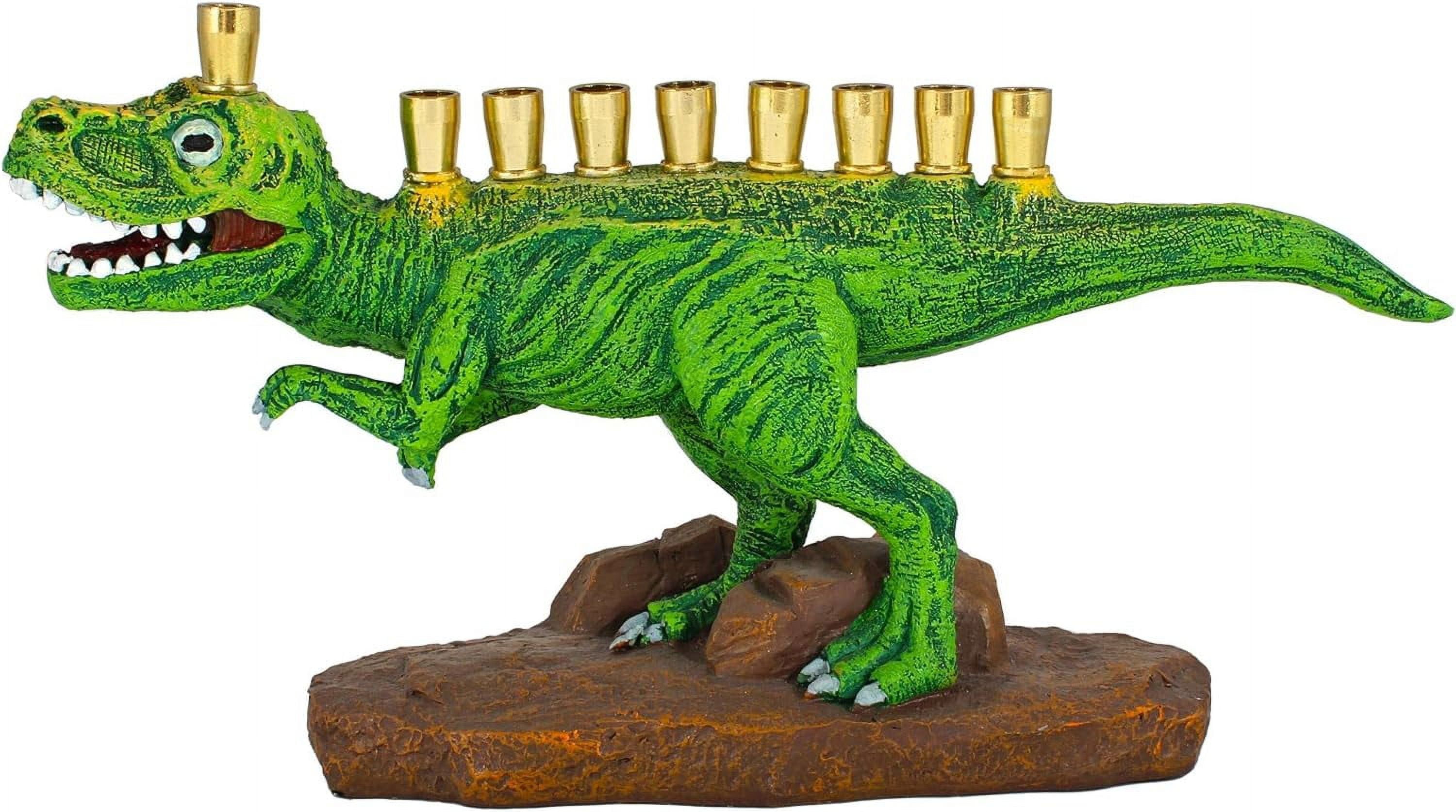 Zion Judaica Green Dinosaur Menorah Polyresin with Brass Cups