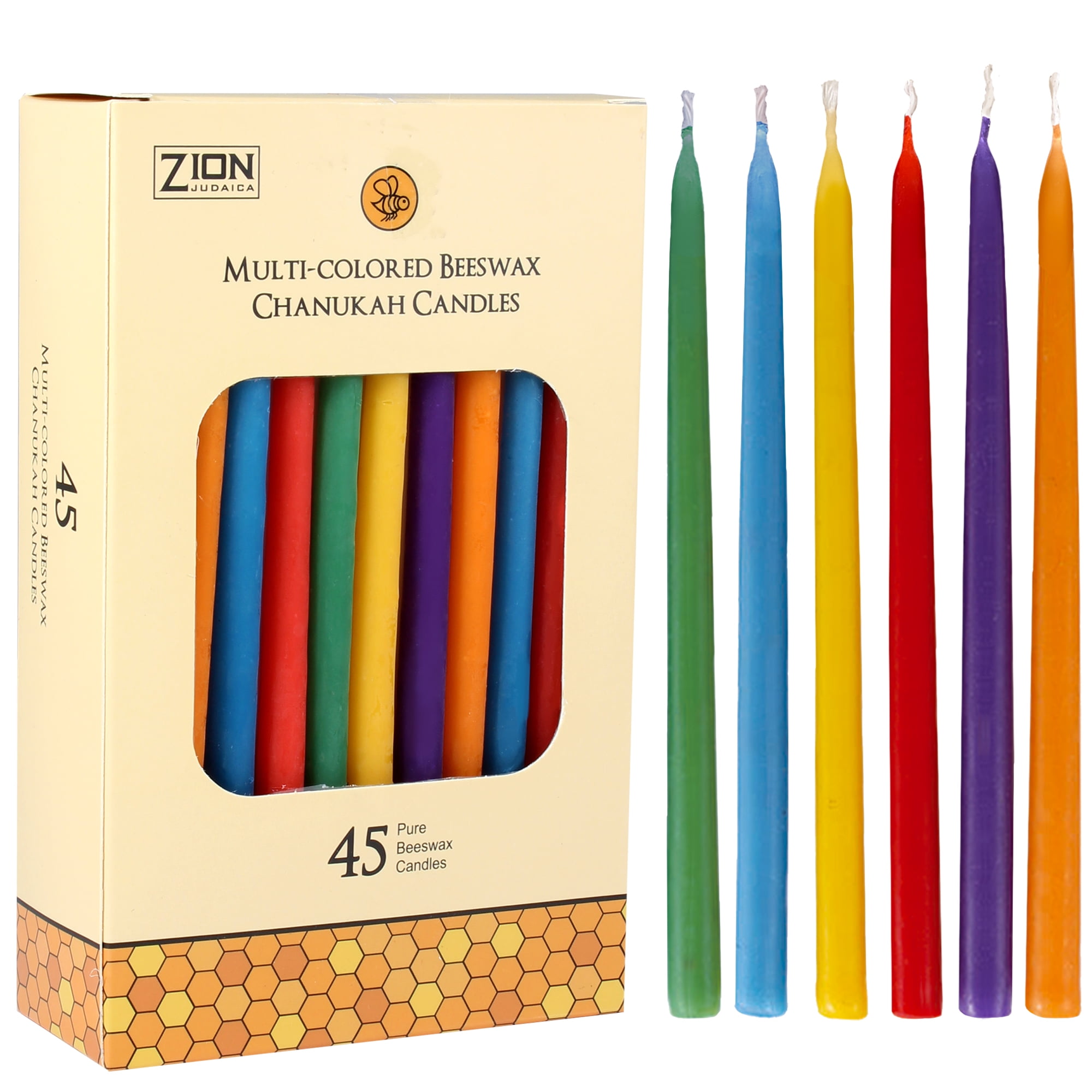 Zion Judaica Natural Beeswax Hanukkah Candles Set In A Wooden Crate
