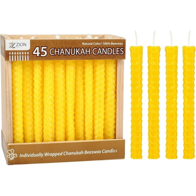 Zion Judaica Beeswax Hanukkah Candles, Design, Set of 45