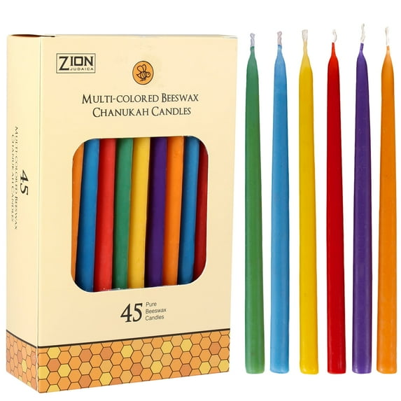 Zion Judaica Natural Beeswax Hanukkah Candles Set In A Wooden Crate Honeycomb Design Chanukkah Celebration Candles Honey Scented Aroma Candle Set of 45 Multicolored Chanukah Candle Set Holiday Gift