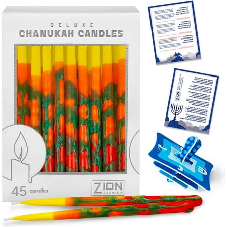 Zion Judaica Paraffin Wax Taper Candles, Unscented, Multicolor, 45 Count