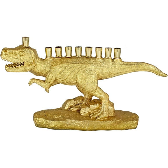 Zion Judaica Dinosaur Hanukkah Menorah 11 in x 6.5 in x 2.75 in Poly Resin