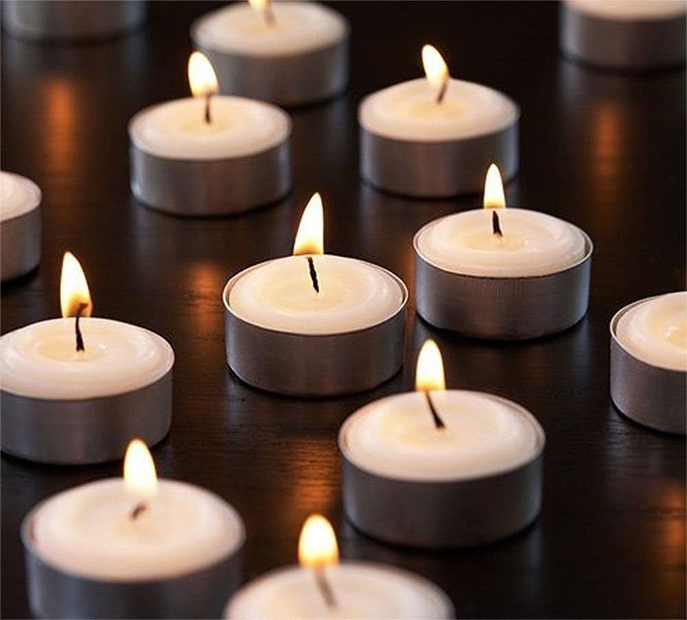 Classic Smokeless Unscented Round Tin Tealight Candles, 100-Pack