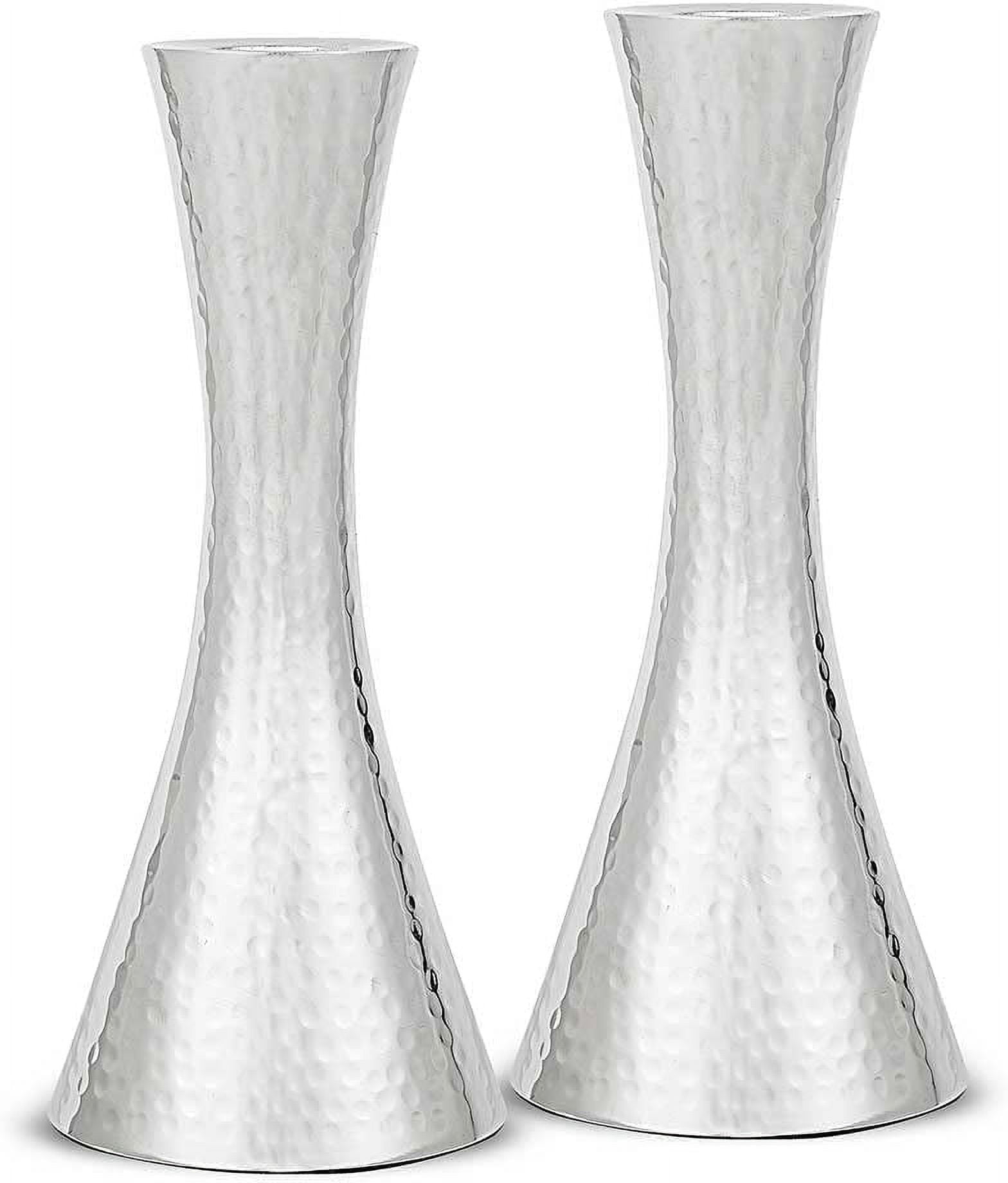 Zion Judaica Shabbos Candle Holder Set of 2 Modern Hammered
