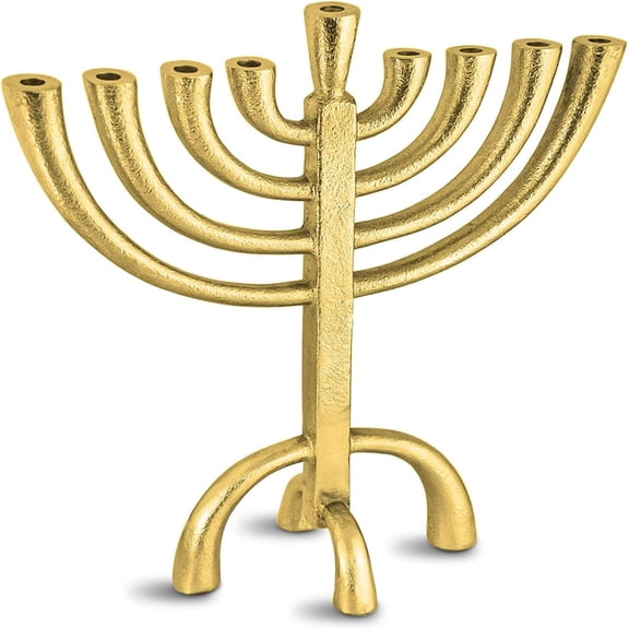 Zion Judaica Transitional Classic Menorah with Modern Raw Iron Finish Elegant Candle Menorah Fits Standard Hanukkah Candles Contemporary Hanukkiah Modern Traditional Menorah Candleholder Gold