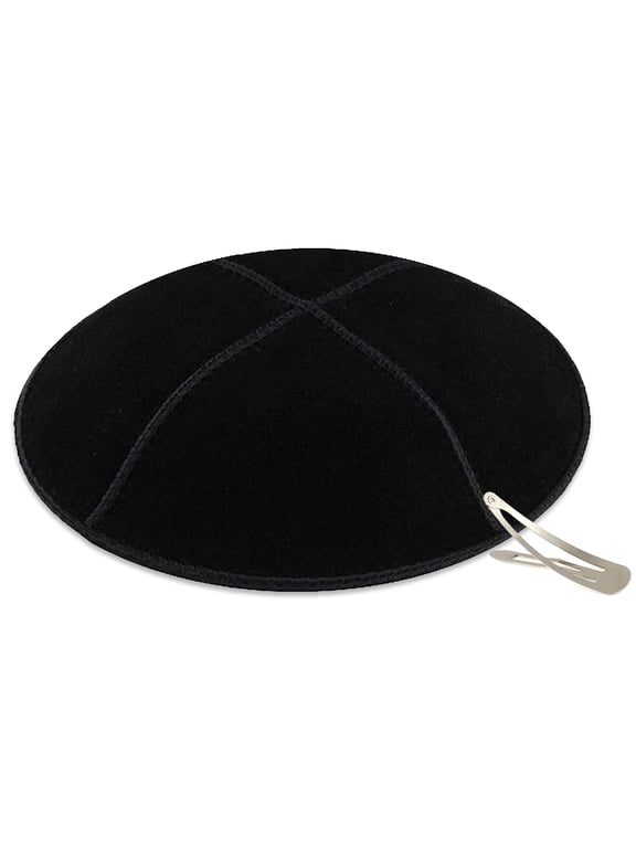 Trendy Black Genuine Suede Kippah with Clip Teens & Adult Kipa Prayer Hat Kippot for Bar/Bat Mitzvah Chuppah Bris Black Leather Skullcaps for Daily Use Passover Seder Trendy Yamakah