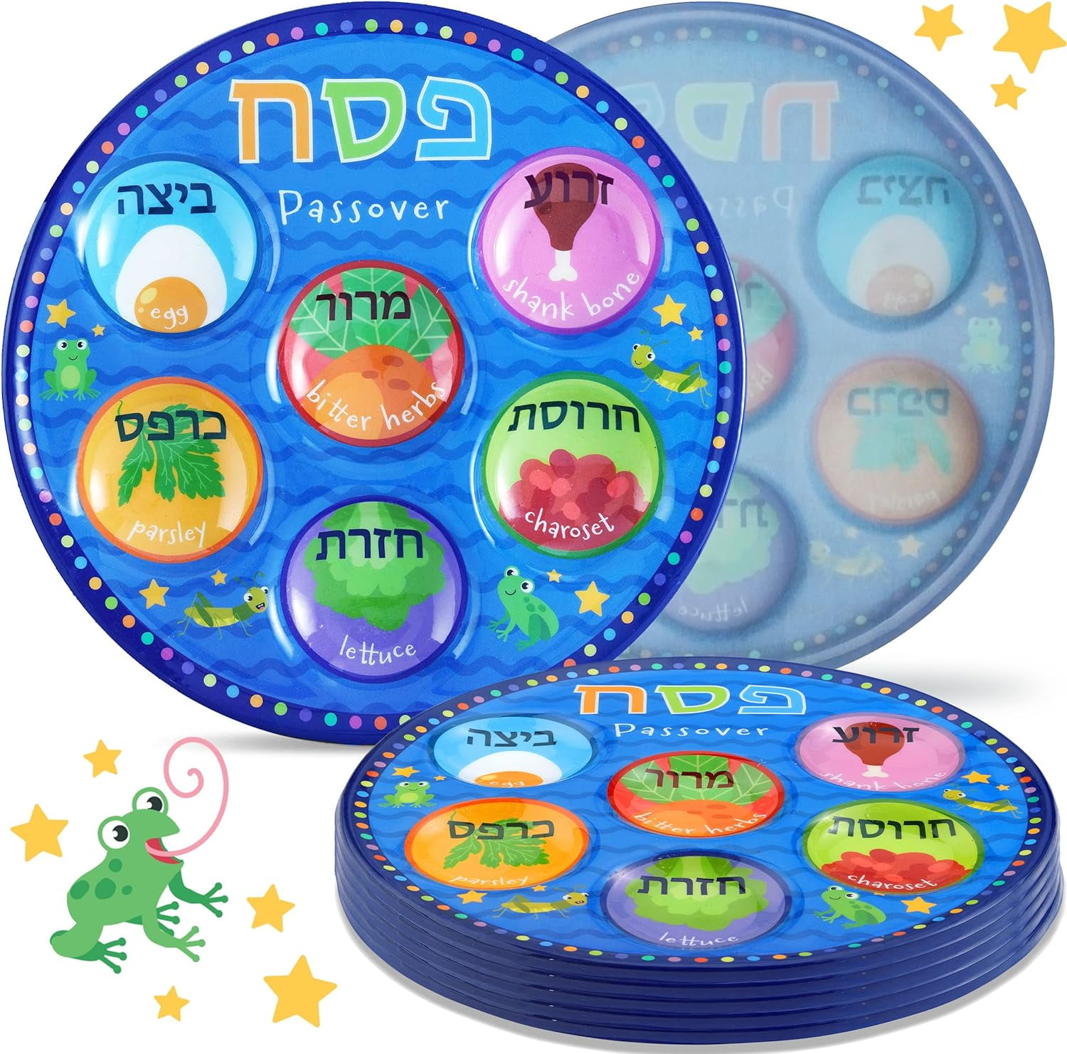 Zion Judaica Vibrant Colors Disposable Childrens Passover Seder Plates