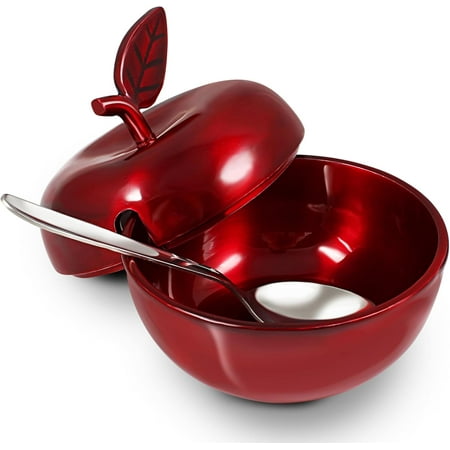 Zion Judaica Rosh Hashanah Red Apple Shaped Honey Pot Jar with Spoon for Jewish New Year Celebration Decoration