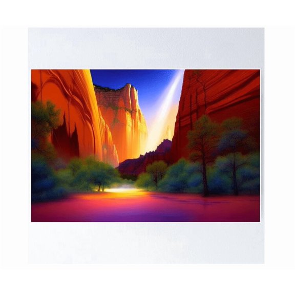 Zion National Park Ethereal Painting With Dramatic Coloring 2 Sandstone Cliffs Poster