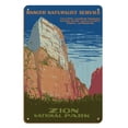 thumbnail image 1 of Zion National Park - Great White Throne Mountain - Ranger Naturalist Service - Vintage Travel Poster by Work Projects Administration (WPA) c.1938 - 8 x 12 inch Vintage Wood Art Sign, 1 of 4
