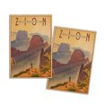 thumbnail image 1 of Zion National Park, Lithograph (4x6 Birch Wood Postcards, 2-Pack Stationary, Rustic Home Wall Decor), 1 of 5