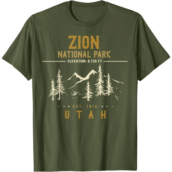 Zion National Park US Utah Unisex T-Shirt for Men Women Kids Toddler,Military Green Color,Size 4XL
