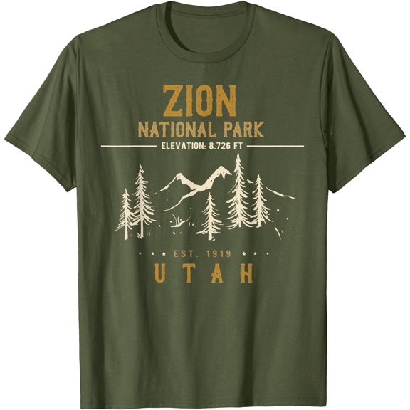 Zion National Park US Utah Unisex T-Shirt for Men Women Kids Toddler,Military Green Color,Size YXS