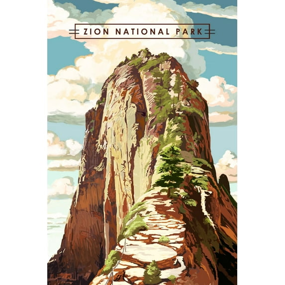 Zion National Park, Utah, Angels Landing, Modern Typography (9x12 Wall Art Print, Home Decor)