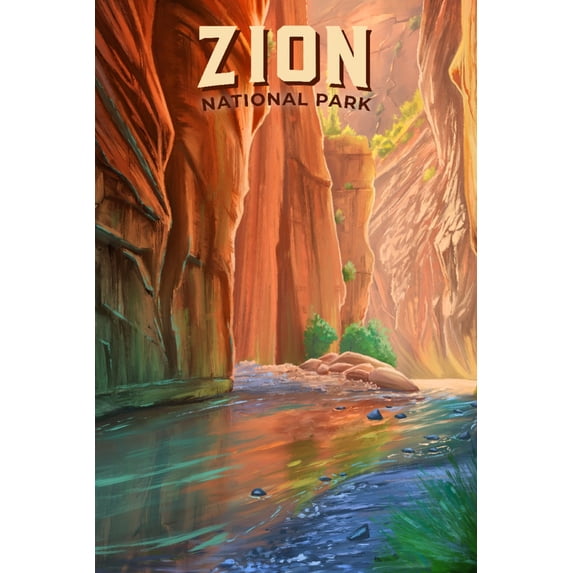 Zion National Park, Utah, The Narrows, Oil Painting (12x18 Wall Art Poster, Room Decor)