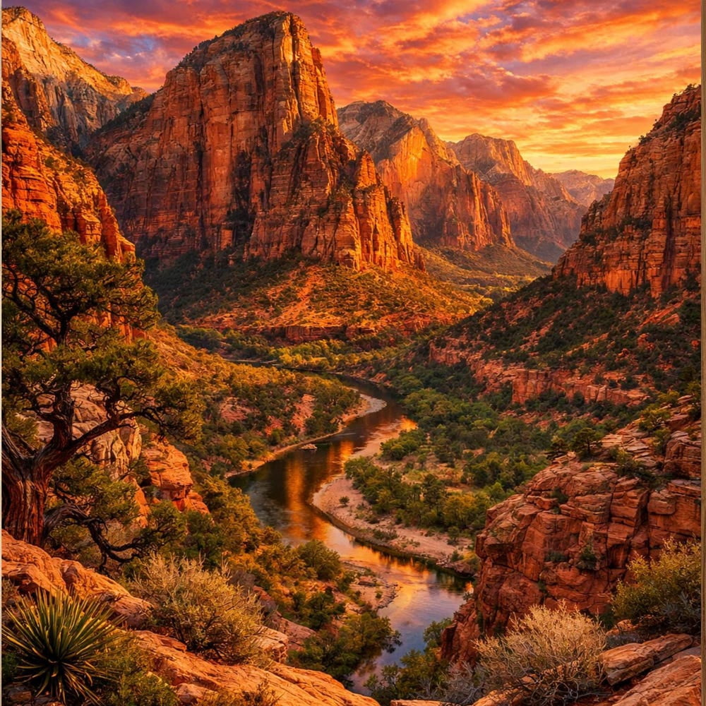 Zion National Park Utah Wall Art - Red Rock Canyon Sunset Print