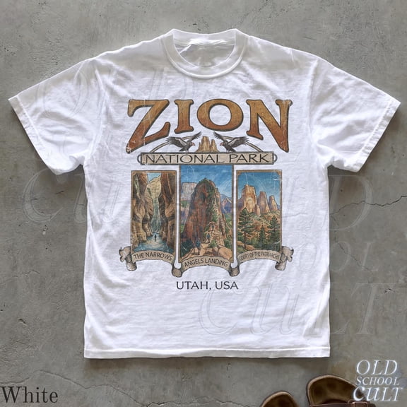 Zion National Park Vintage Graphic Tshirt, Retro Utah USA 90s Outdoor Hiking Shirt, Unisex Cotton T-Shirt, Sizes S-3XL