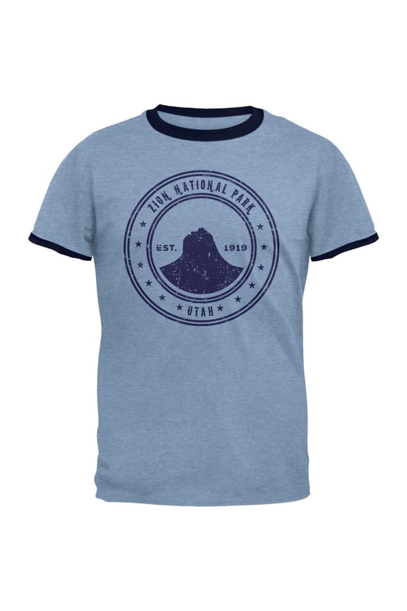 Zion National Park Vintage Heather Blue-Navy Men's Ringer T-Shirt - Small