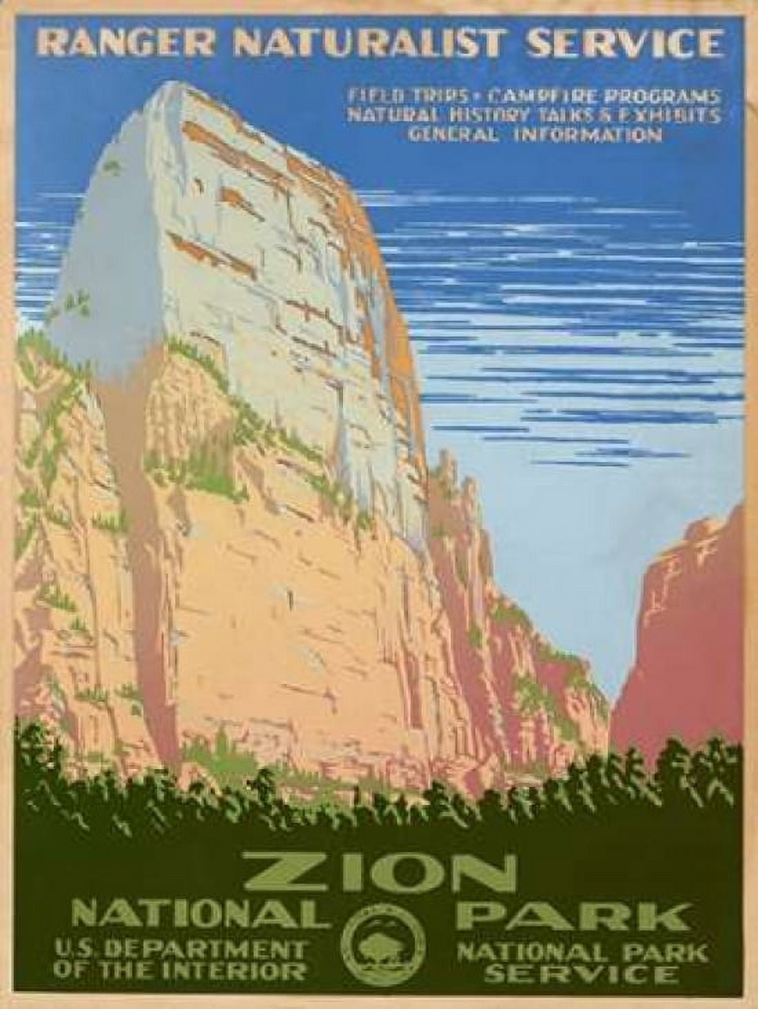 Zion National Park ca 1938 Canvas Art - Ranger Naturalist Service (18 x 24)