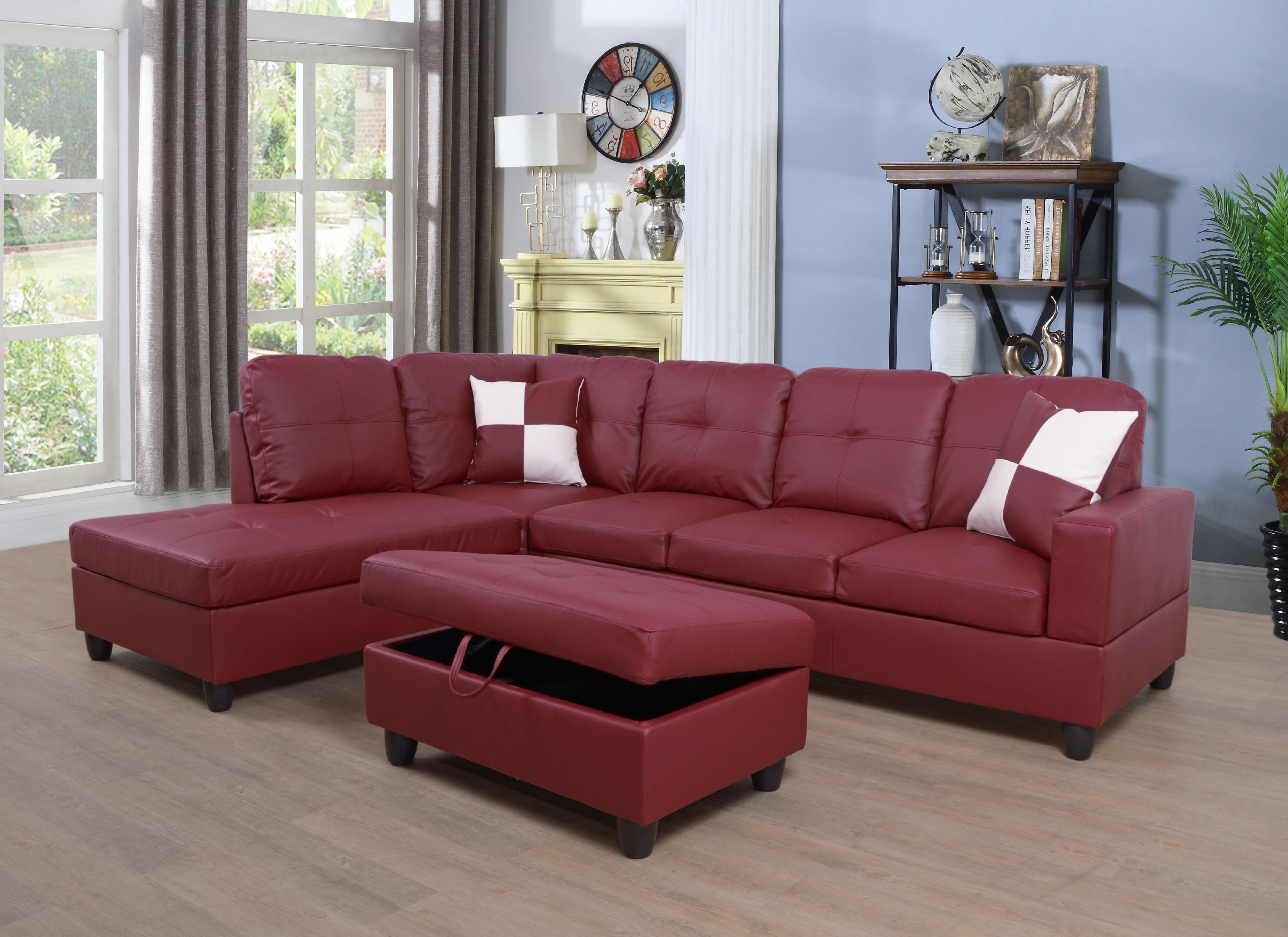2人掛け・3人掛けソファ Stylish Red Leather Sectional Sofa Zion Sectional Sofa Couch,L-Shaped Modern Style with Storage