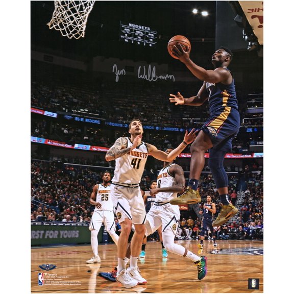 Zion Williamson New Orleans Pelicans Autographed 16" x 20" Navy Jersey Layup Vertical Photograph - Fanatics Authentic Certified