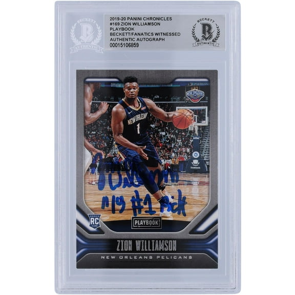 Zion Williamson New Orleans Pelicans Autographed 2019-20 Panini Chronicles Playbook #169 Beckett Fanatics Witnessed Authenticated Rookie Card with "19 #1 Pick" Inscription - Fanatics Authentic
