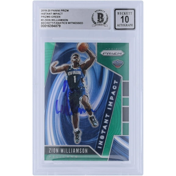 Zion Williamson New Orleans Pelicans Autographed 2019-20 Panini Prizm Instant Impact Green Prizms #2 Beckett Fanatics Witnessed Authenticated 10 Rookie Card - Fanatics Authentic Certified