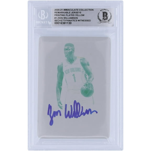 Zion Williamson New Orleans Pelicans Autographed 2020-21 Panini Immaculate Remarkable Jerseys Yellow Printing Plate #1 #1/1 Beckett Fanatics Witnessed Authenticated Card - Fanatics Authentic Certified