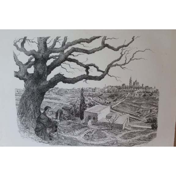 Zion by Emanuel Schary Lithograph Black and White 18 x 14