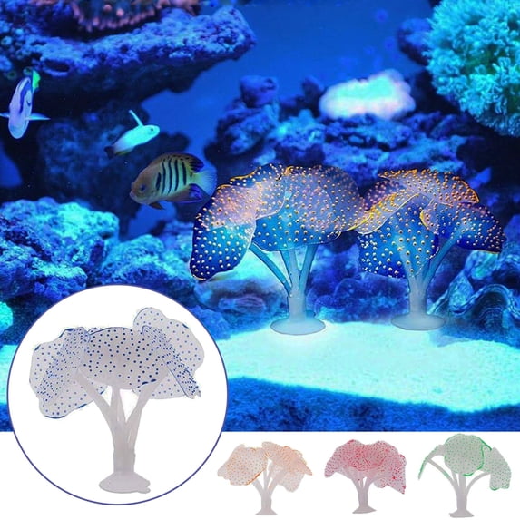 Zioy Glowing Effect Artificial Coral Plant for Fish Tank Decor Aquarium Ornament, Silicone Coral Plant Decorations Glowing Ornament for Fish Tank Aquarium, 2 Pack