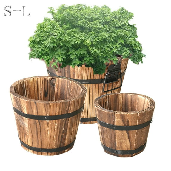 Zioy Rustic Succulent Planter Box, Wooden Barrel Design, Indoor & Outdoor Garden Home Wood Bucket for Plants-3 Size