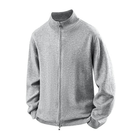 Zip Up Cardigan Sweaters for Men Long Sleeve Mock Neck Sweatshirts Jackets Mens Casual Solid Stretchy Slim Thermal Warm Chunky Knitted Outerwear Coats