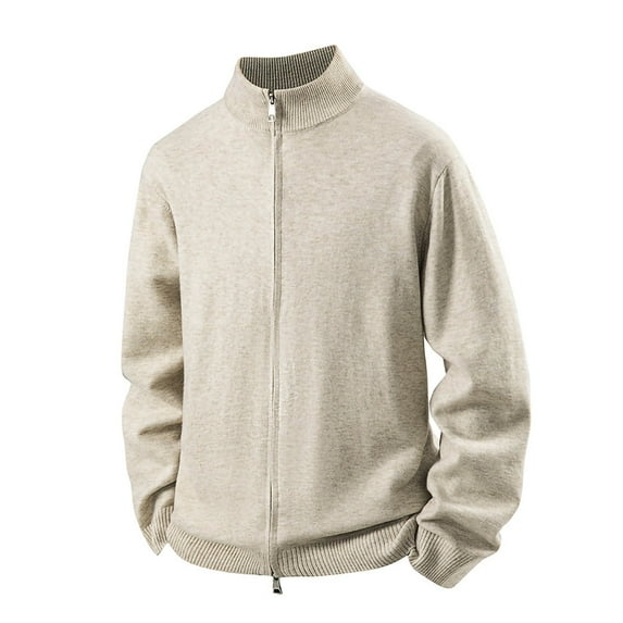 Zip Up Cardigan Sweaters for Men Long Sleeve Mock Neck Sweatshirts Jackets Mens Casual Solid Stretchy Slim Thermal Warm Chunky Knitted Outerwear Coats