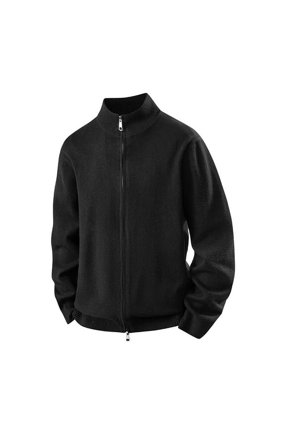 Zip Up Cardigan Sweaters for Men Long Sleeve Mock Neck Sweatshirts Jackets Mens Casual Solid Stretchy Slim Thermal Warm Chunky Knitted Outerwear Coats