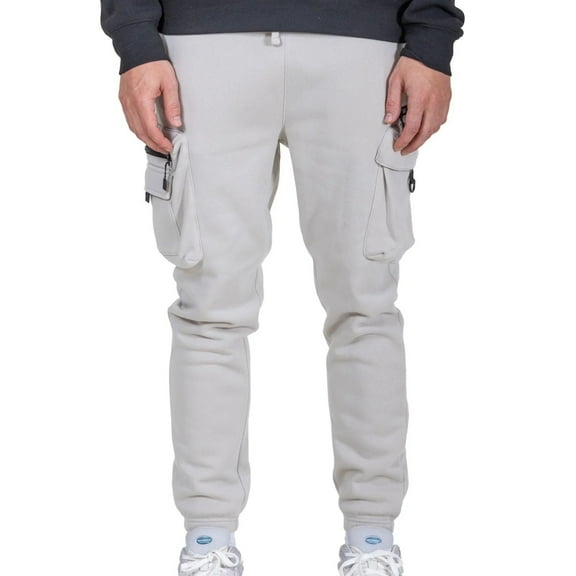 Brooklyn Cloth Men's Zip Cargo Pocket Fleece Sweatpants, Carpenter Style, Elastic Waist, Sand, Large