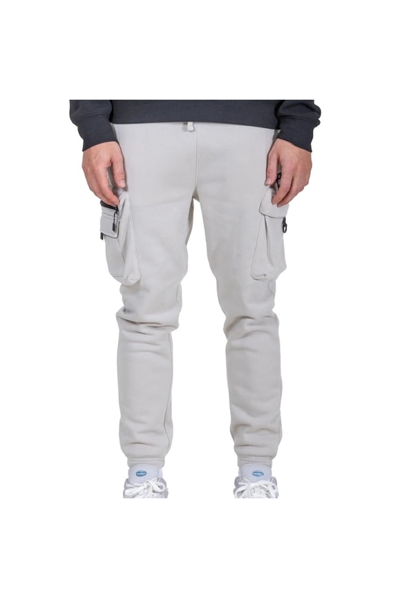 Men's Fleece Carpenter Sweatpants, Zip Cargo Pocket, Elastic Waist, Sand, X Large