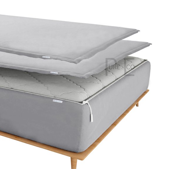Zip On Fitted Sheet Full Size(54X75) - Includes 1 Bottom Fitted Base + 2 Zip Sheets - Fit's 14” In Deep Pocket - Zip Sheets Easy to Change - 600 TC Cotton Fitted Sheet - Silver Grey Color