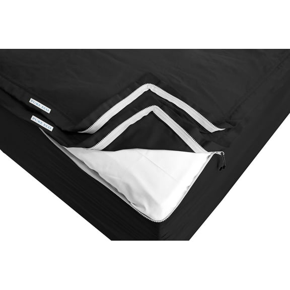 Zip On Fitted Sheet Full Size(54X75) - Includes 1 Fitted Base + 2 Zip Sheet - Easy to Change, Won’t Pop Off Twin Sheet - Soft 600 TC Cotton Fitted Sheet- Upto 16” Deep Pocket Black Color