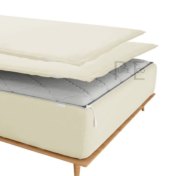 Zip On Fitted Sheet King Size(78X80) - Includes 1 Bottom Fitted Base + 2 Zip Sheets - Fit's 10” In Deep Pocket - Zip Sheets Easy to Change - 600 TC Cotton Fitted Sheet - Ivory Color