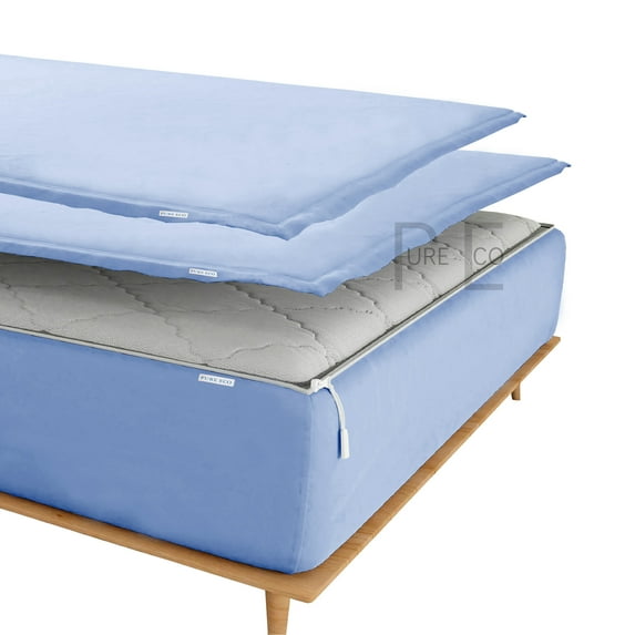 Zip On Fitted Sheet King Size(78X80) - Includes 1 Bottom Fitted Base + 2 Zip Sheets - Fit's 10” In Deep Pocket - Zip Sheets Easy to Change - 600 TC Cotton Fitted Sheet - Sky Blue Color