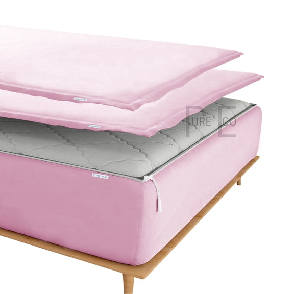 Zip On Fitted Sheet King Size(78X80) - Includes 1 Bottom Fitted Base + 2 Zip Sheets - Fit's 14” In Deep Pocket - Zip Sheets Easy to Change - 600 TC Cotton Fitted Sheet - Baby Pink Color
