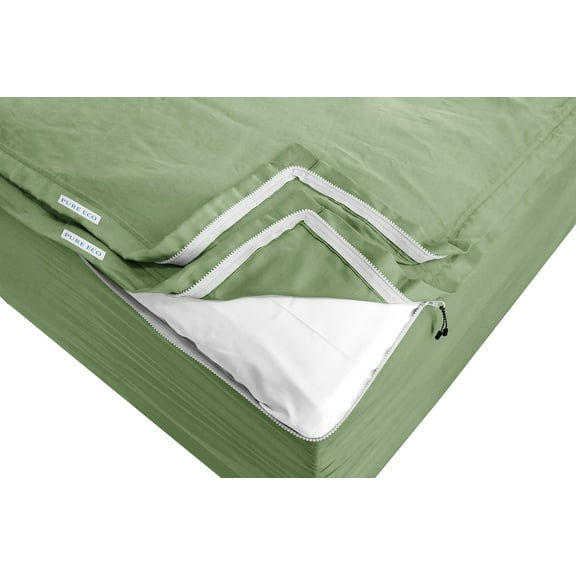 Zip On Fitted Sheet King Size(78X80) - Includes 1 Fitted Base + 2 Zip Sheet - Easy to Change, Won’t Pop Off Twin Sheet - Soft 600 TC Cotton Fitted Sheet- Upto 16” Deep Pocket Sage Green Color