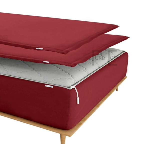 Zip On Fitted Sheet Queen Size(60X80) - Includes 1 Bottom Fitted Base + 2 Zip Sheets - Fit's 14” In Deep Pocket - Zip Sheets Easy to Change - 600 TC Cotton Fitted Sheet - Burgundy Color