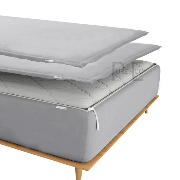 Zip On Fitted Sheet Queen Size(60X80) - Includes 1 Bottom Fitted Base + 2 Zip Sheets - Fit's 16” In Deep Pocket - Zip Sheets Easy to Change - 600 TC Cotton Fitted Sheet - Silver Grey Color