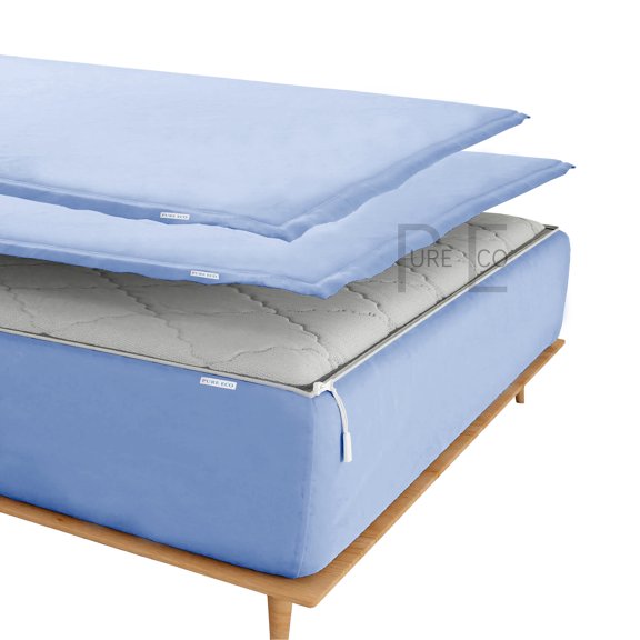 Zip On Fitted Sheet Queen Size(60X80) - Includes 1 Bottom Fitted Base + 2 Zip Sheets - Fit's 16” In Deep Pocket - Zip Sheets Easy to Change - 600 TC Cotton Fitted Sheet - Sky Blue Color