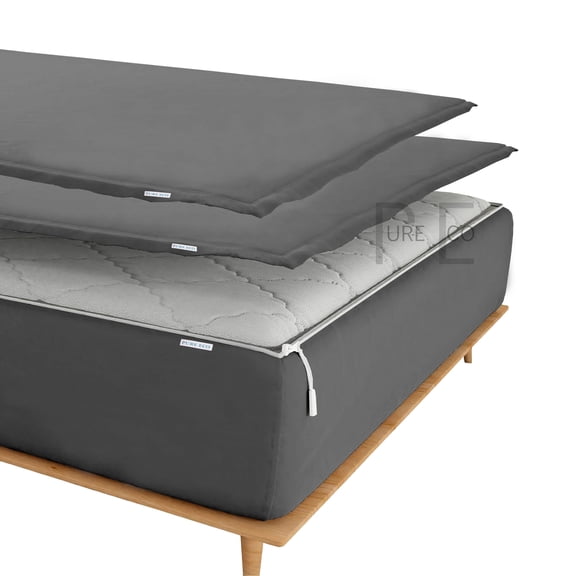 Zip On Fitted Sheet Queen Size(60X80) - Includes 1 Bottom Fitted Base + 2 Zip Sheets - Fit's 20” In Deep Pocket - Zip Sheets Easy to Change - 600 TC Cotton Fitted Sheet - Dark Grey Color